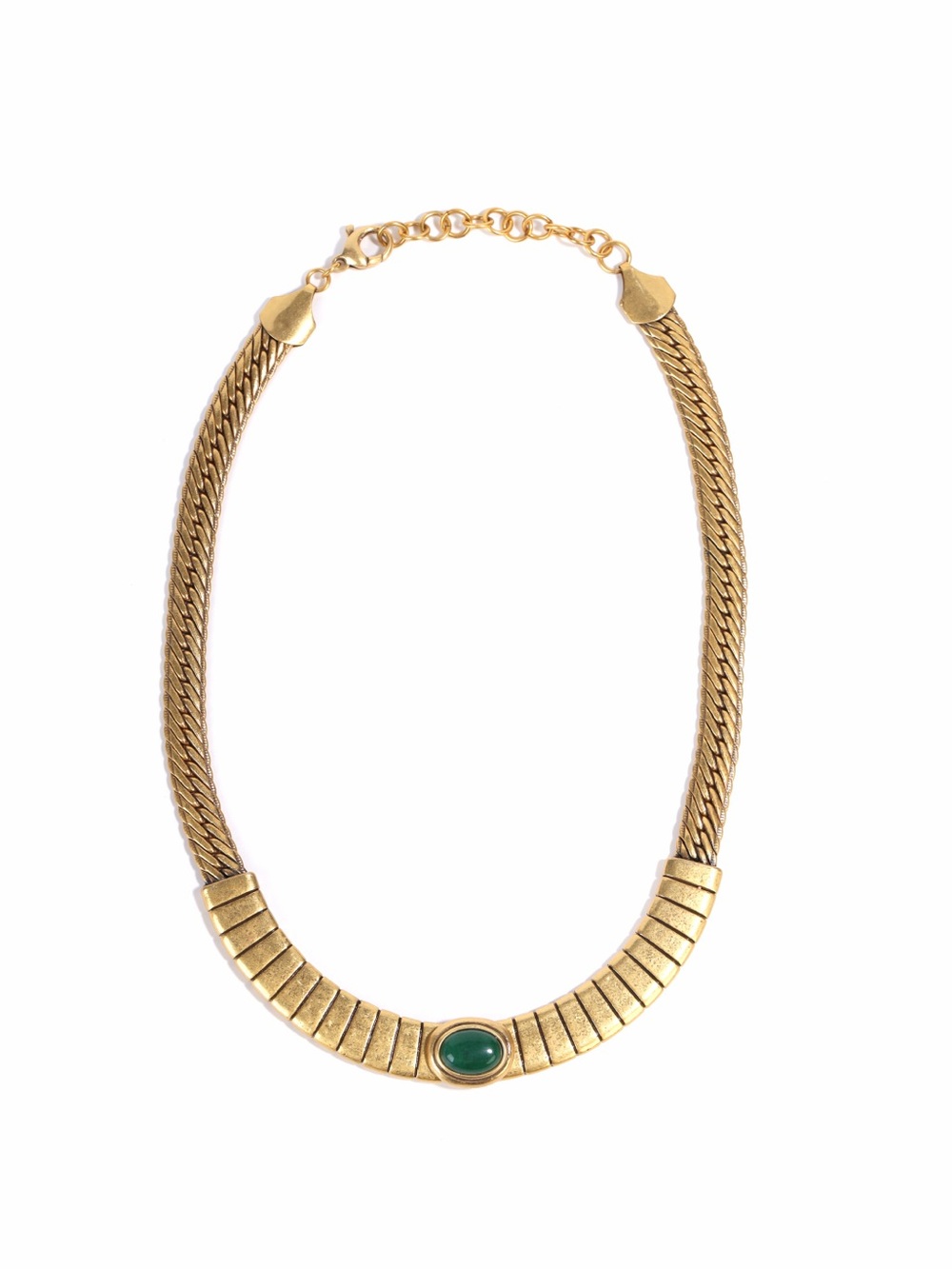 Gold Tone Necklace with Green Gemstone Center